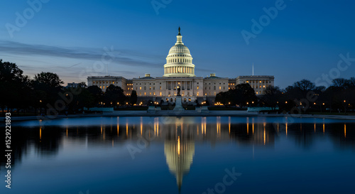 Night View of the United States Capitol Building in Washington, D.C., Featuring Illuminated Architecture and Iconic American Landmark Scenery