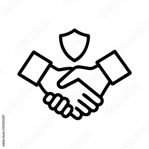Handshake with a shield icon on top symbolizing security and trust in business deal