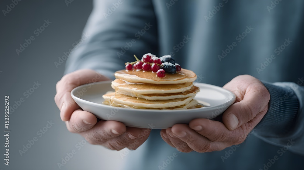 Stack of pancakes with berries served on a plate. Stack of pancakes with berries served on a plate.
