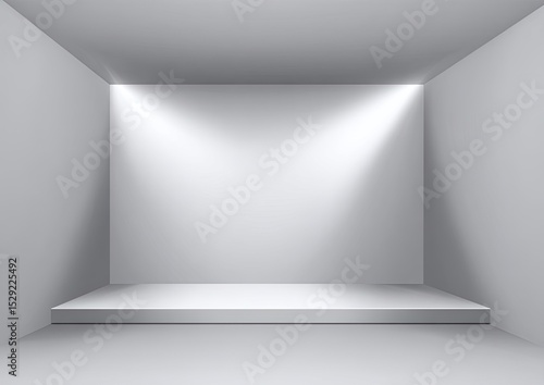 Empty White Room With Podium And Spotlight