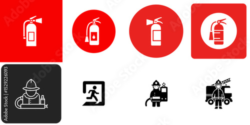 Fire safety icons showcasing extinguishers and fire prevention concepts  