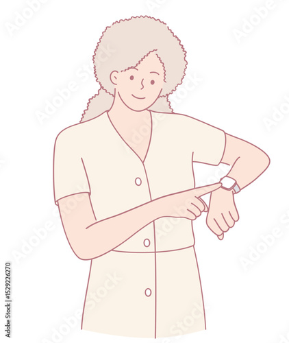 A woman looks thoughtfully at her watch, which indicates her effective time management and attentive nature