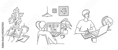 Hybrid Learning Teen Students Studying Group Video Call Language Lesson. Remote Education Video Conferencing Classmates, Tablet Language Tutor. Home Study, Virtual Class Call, Mobile Language Teaching