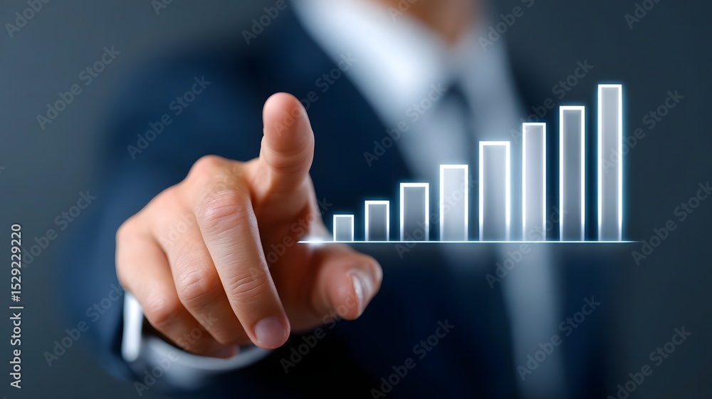 Business executive pointing at transparent financial chart Business executive pointing at transparent financial chart