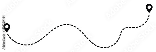 Dotted path with points. Map address location pointer symbol. Travel vector icon. Travel from start point and dotted line tracing.