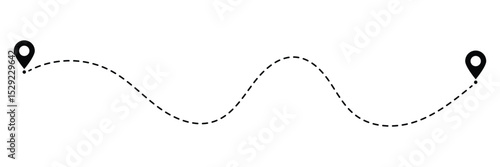 Route icon. Dot line path route travel banner illustration. Two points with dotted path and location pin. 