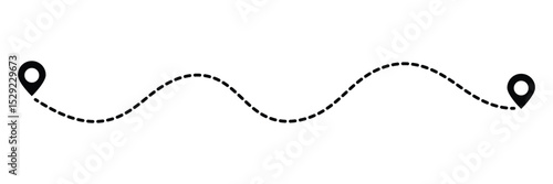 Route icon. Dot line path route travel banner illustration. Two points with dotted path and location pin. 