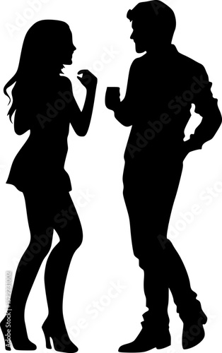 Black Silhouette Vector of Dancing Couples in Motion