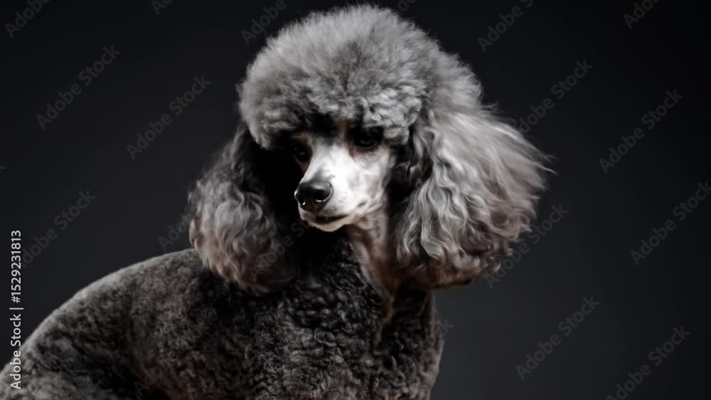 Grey Poodle Portrait Against Dark Background Grey Poodle Portrait Against Dark Background