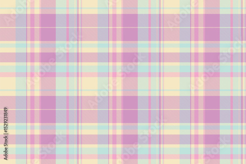 Pretty fabric texture check, 1960s tartan seamless plaid. Website background pattern textile vector in light and purple colors.