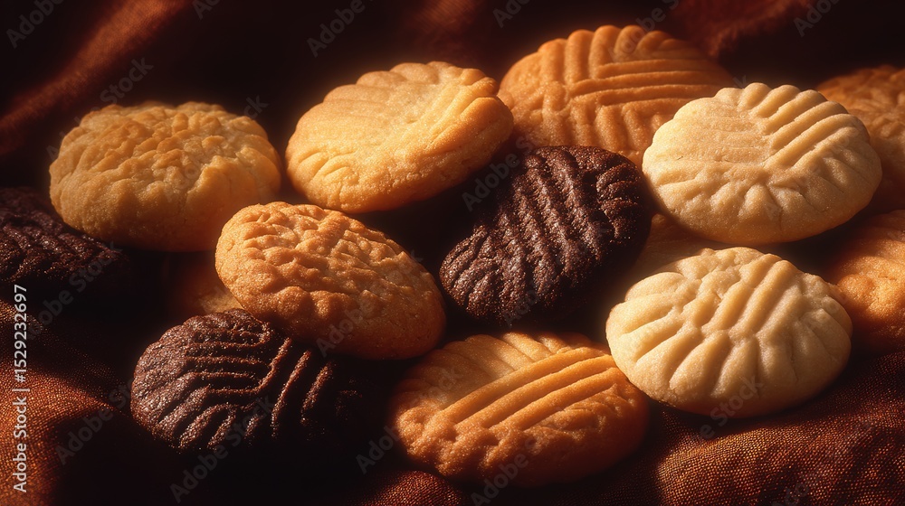 Assorted cookies neatly arranged, a cozy and inviting display of homemade treats
Assorted cookies neatly arranged, a cozy and inviting display of homemade treats