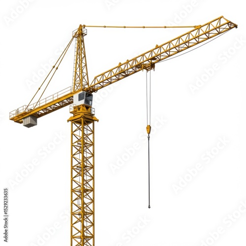 Yellow construction crane isolated on white background