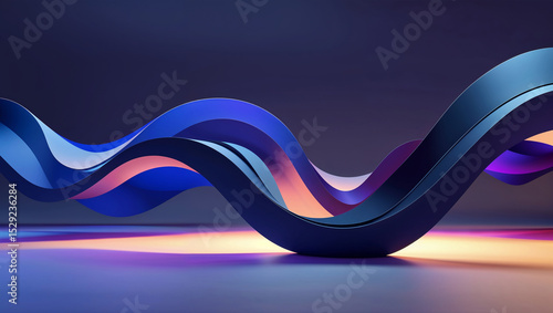 Abstract 3d rendering of flowing layered ribbons with vibrant and colorful gradients.