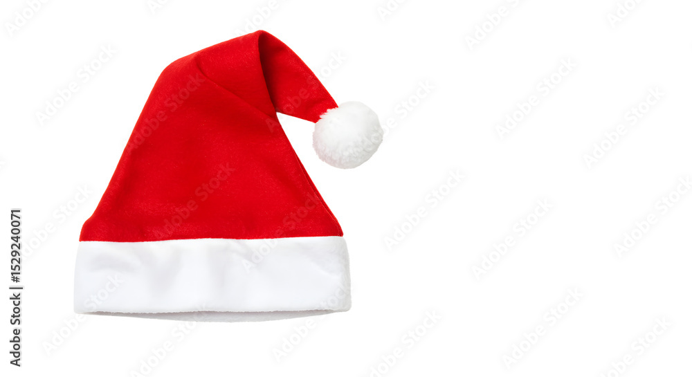 A vibrant red Santa hat with a white trim and pom-pom, isolated on a clean background, perfect for holiday themes A vibrant red Santa hat with a white trim and pom-pom, isolated on a clean background, perfect for holiday themes