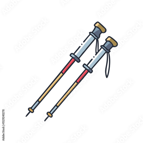 Cartoon illustration of trekking poles used for hiking and mountaineering adventures