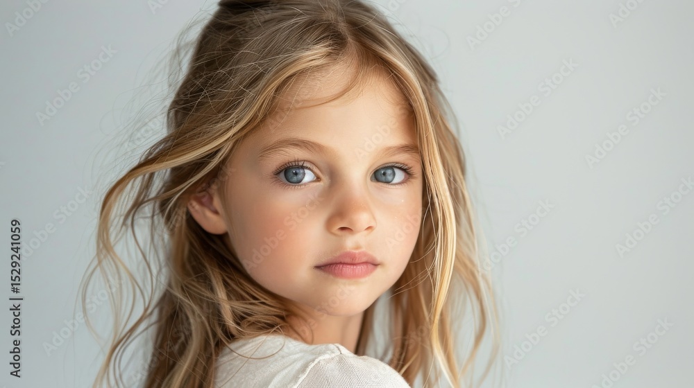 A captivating portrait of a young girl featuring expressive blue eyes and soft, flowing hair, encapsulating the essence of innocence and childhood beauty. A captivating portrait of a young girl featuring expressive blue eyes and soft, flowing hair, encapsulating the essence of innocence and childhood beauty.