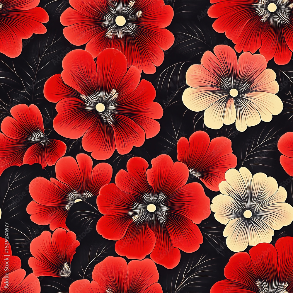 Seamless traditional Japanese abstract shibori pattern in red, black and white, celebrating the beauty of imperfection. Seamless traditional Japanese abstract shibori pattern in red, black and white, celebrating the beauty of imperfection.