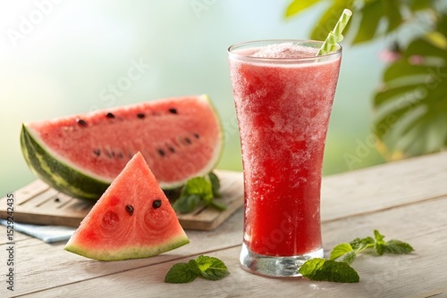 Wallpaper Mural Frosty Watermelon Juice with Slice on Rim – Refreshing Summer Drink Photography Torontodigital.ca
