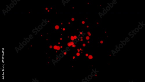 Red bubble particles fly in slow motion in the air black background 