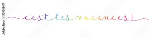 C'EST LES VACANCES! (SCHOOL'S OUT! in French) colorful vector brush calligraphy banner
