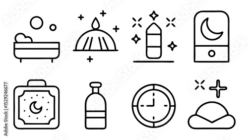 Relaxation and sleep icons set line art style
