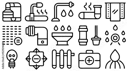 Plumbing and water system icon set