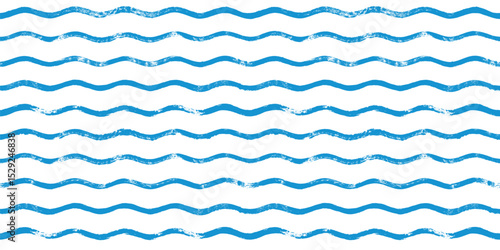 Seamless Wave Pattern, Brush stripes water sea vector background. Wavy beach print, watercolor curly paint lines