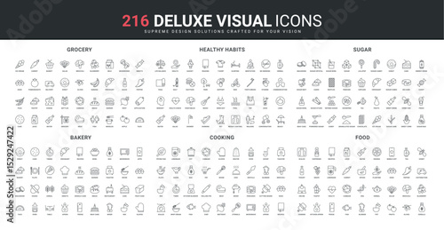 Kitchen equipment, healthy habits and nutrition line icon set. Yoga, meditation and leisure for mental health, cookbook recipes for cooking and tools thin black outline symbols vector illustration