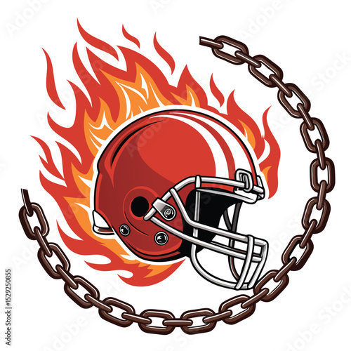 Design a fiery football helmet logo engulfed in intense flames, incorporating the letters "ch".  The design should be bold and aggressive.