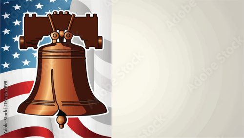 Iconic liberty bell with american flag background representing freedom and history at independence hall