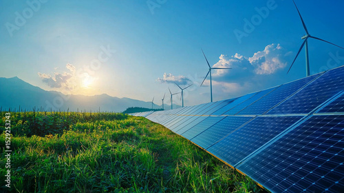 Green Hydrogen renewable energy production pipeline. Green hydrogen gas for clean electricity solar and wind turbine facility