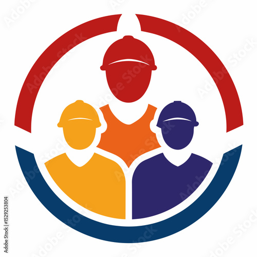 Teamwork construction workers unity logo