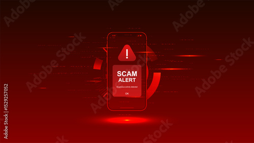 Smartphone scam alert vector with hacker phishing fraud and mobile phone malware cybercrime virus.