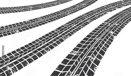 Tire tracks, a set of vectors of tread tracks. A frame made of tracks from a truck, a car with a grunge effect.
