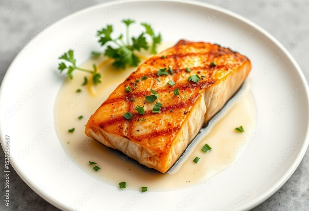 Grilled salmon with crispy skin and fresh herbs Grilled salmon with crispy skin and fresh herbs