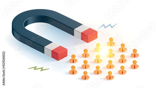 Powerful magnet attracting customers lead generation concept isolated on white background