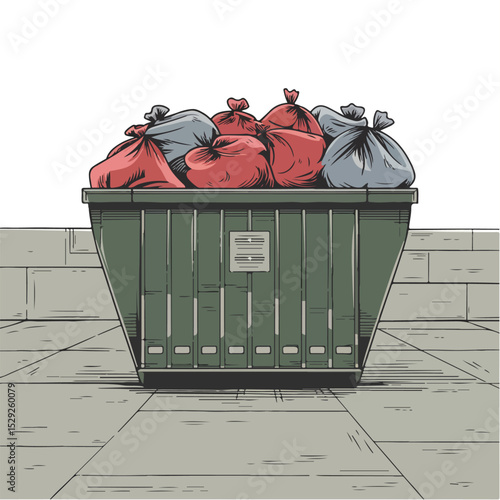 Full dumpster with trash bags