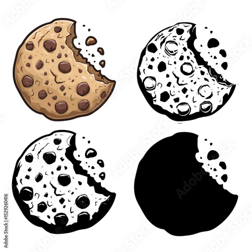 A chocolate chip cookie with a bite taken out, isolated on white background