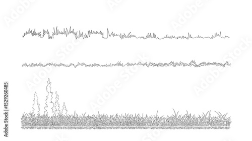 Hand-drawn vector grass set in three variations