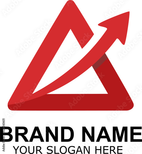 A modern vector logo featuring a sleek red upward arrow integrated into a triangular shape, symbolizing growth, success, and forward momentum