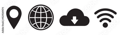 Surfboard vector illustration with globe and internet symbols in a web surfing concept
