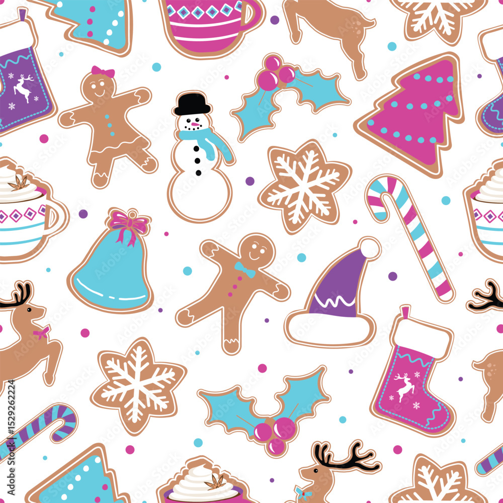 Fototapeta premium Christmas Seamless Pattern. Christmas and New year Holiday Repeatable Pattern. Decorative Elements Texture for Wallpaper, Gift Wrapping paper, Card or Banner Template or Fabric Textile Prints.