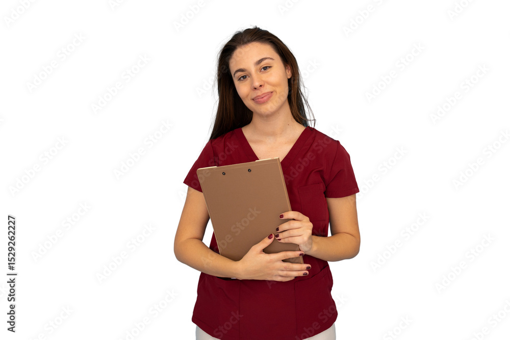 Confident young nurse holding a clipboard, isolated on transparent background, ready for patient care Confident young nurse holding a clipboard, isolated on transparent background, ready for patient care