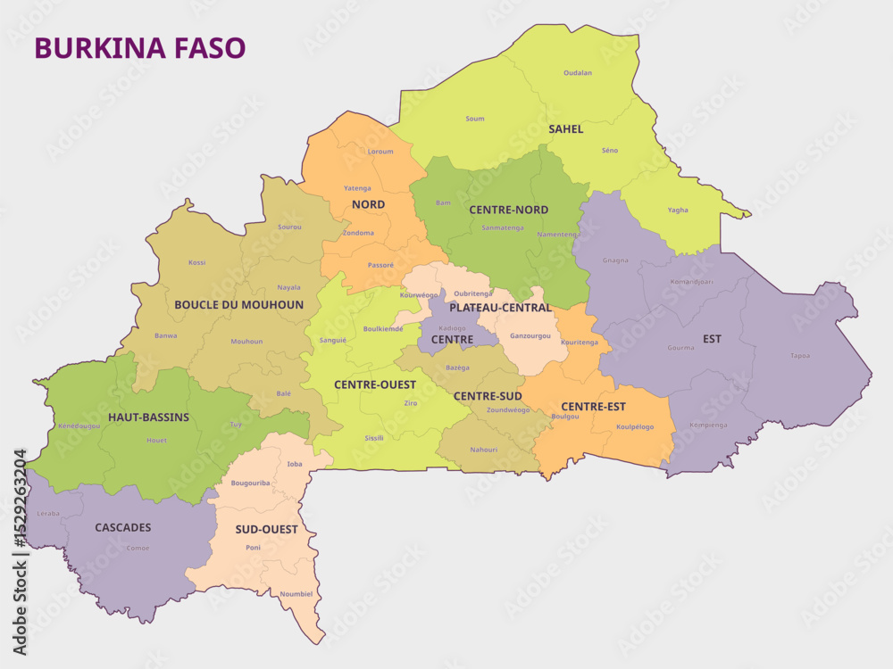 Obraz premium Map of Burkina Faso Political Divisions