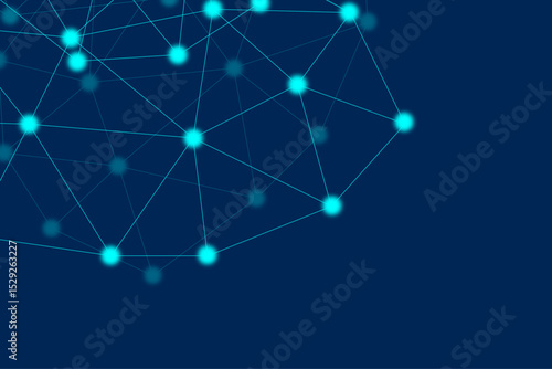 Abstract global pattern geometric polygonal space background and network connections with bokeh points and lines. Abstract blue lines and dots connections, social network communication pattern.