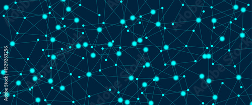 Abstract global pattern geometric polygonal space background and network connections with bokeh points and lines. Abstract blue lines and dots connections, social network communication pattern.