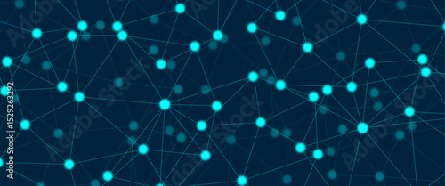 Abstract global pattern geometric polygonal space background and network connections with bokeh points and lines. Abstract blue lines and dots connections, social network communication pattern.