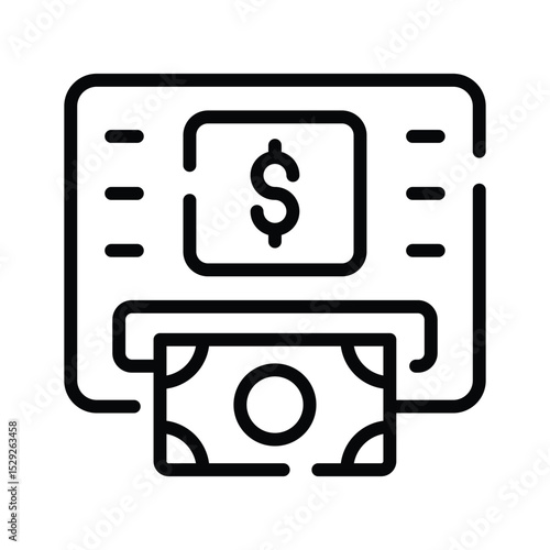 A outline style icon showing cash withdrawal transaction