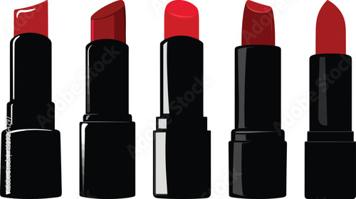 Lipstick Set Vector Illustration, Isolated on White Background.