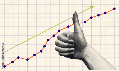 Thumbs Up with Rising Graph Concept for Growth and Success